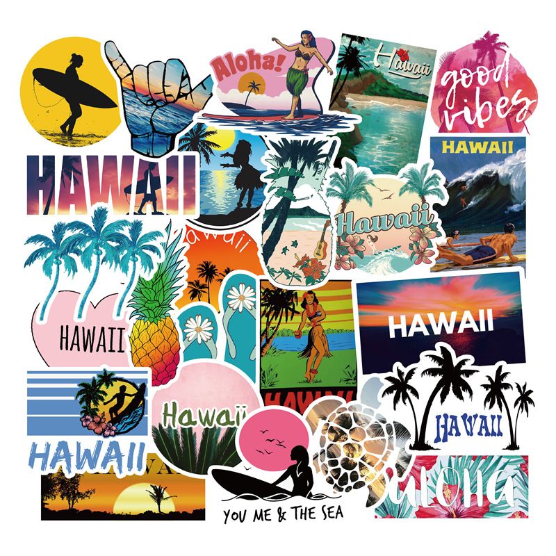 50pcs Outdoor Hawaii Surfing Stickers Summer Sports Beach