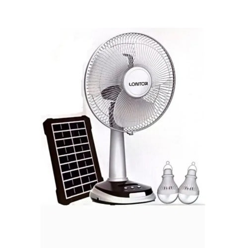 12'' Rechargeable Table Fan With Solar Panel And Bulbs