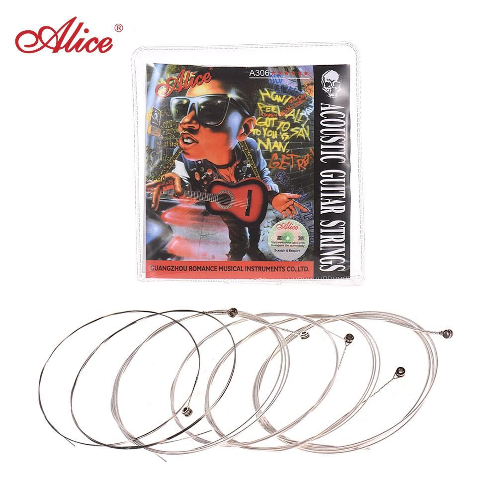 Alice A306 Series Acoustic Folk Guitar Strings Set Stainless Steel Wire Steel Core Silver-plated Copper Alloy Wound, 6pcs/ Set, Extra Light(.010-.047)