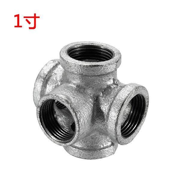 Galvanized 1Inch 5 Way Malleable Iron Outlet Cross Female Pipe Fitting Connector Silver 1 Inch