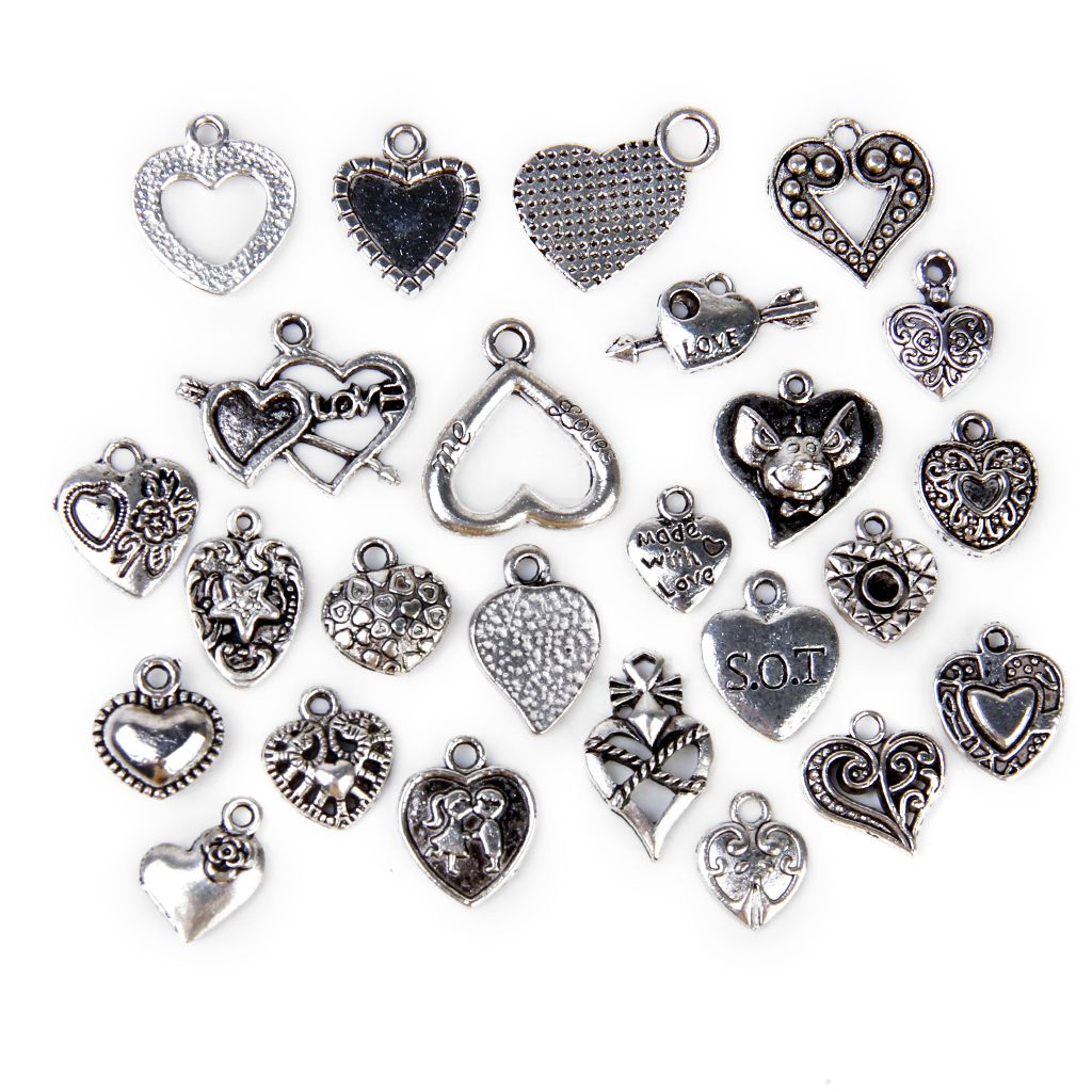 Pack Of 25 Antique Heart Charms Pendants DIY Jewelry
