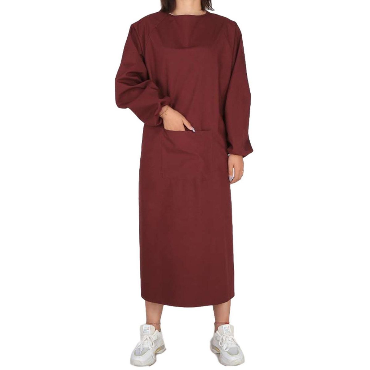 Waterproof Canvas Apron with Pockets Long Sleeves Ideal for Chefs Wine Red