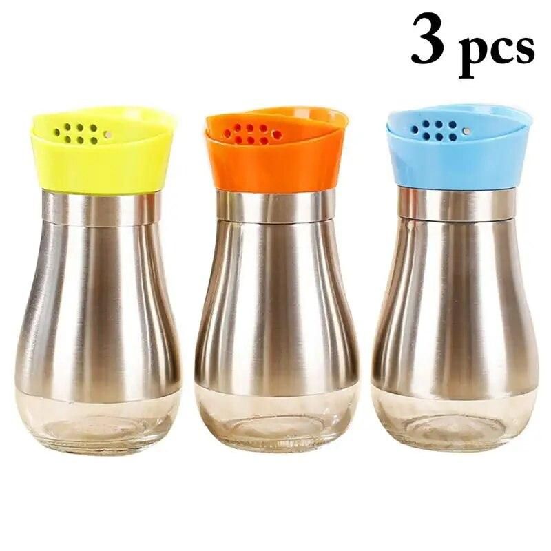 3pcs Seasoning Shaker Spice Bottles Stainless Steel Seasoning Cooking Tool Accessarie Kitchen Seasoning Bottle Pepper Grinder