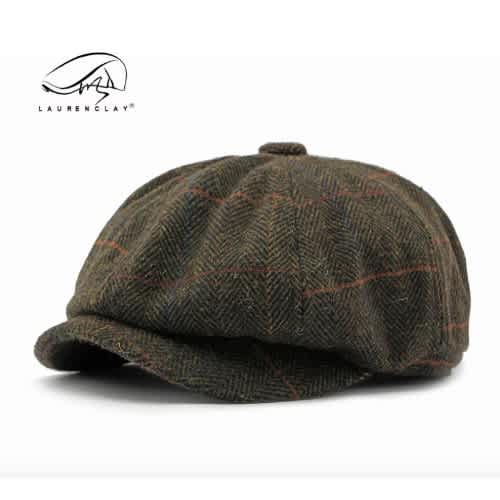 Mens' Plaid Octagonal Panama Hat Cap - Brown