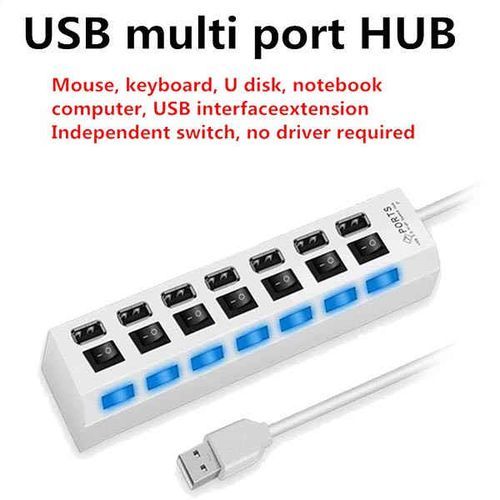 7 Port USB 2.0 High Speed USB HUB Laptop PC Slim USB Splitter-White