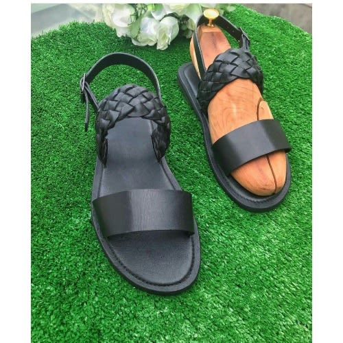 Black Weave Leather Male Sandal