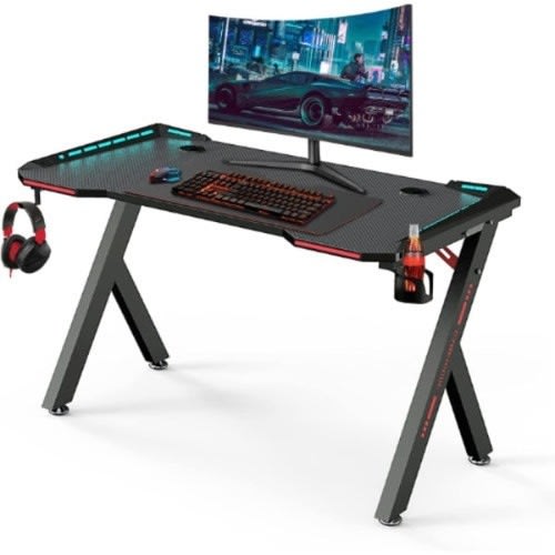 Gaming Table With Led Rgb Lights - Pc Computer Workstation - 55''