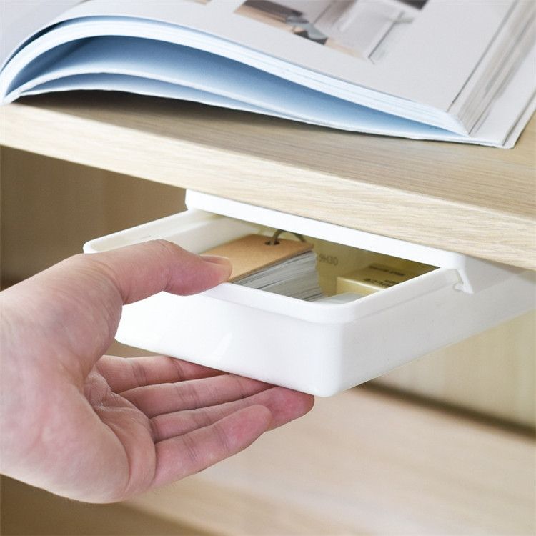 隐藏式桌面文具收纳盒创意办公室桌底粘贴笔筒, Size:Small