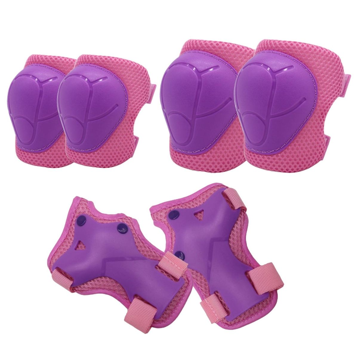 Kids Protective Gear Set Adjustable Knee Pads Elbow Guards for Sports Pink Purple