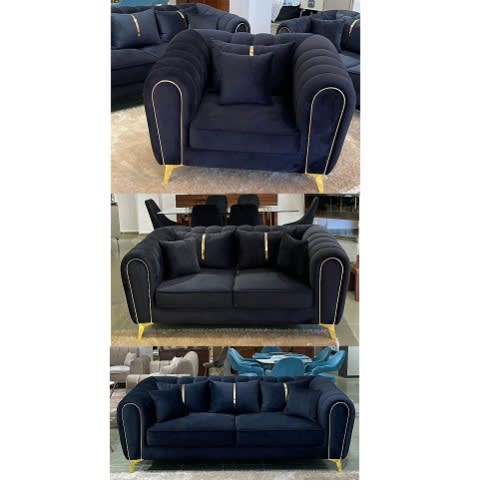 6 Seater Cheslo Vantage Sofa Set In Black Velvet