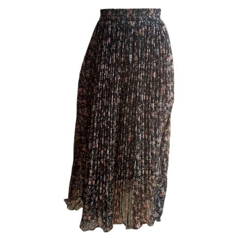 Pleat Floral Maxi Skirt- Black
