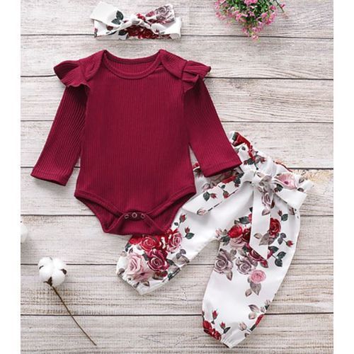 Baby Girl 3 Piece Bodysuit+Pant+Hairband Set