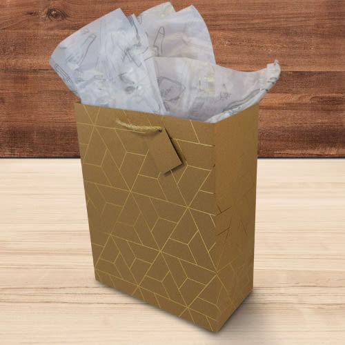 Gold Patterned Gift Bags - 10 Pcs