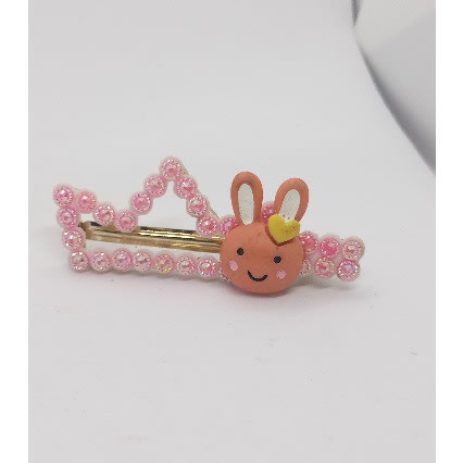 Shimmery Glitter Smiley Bunny Hair Clip - Deep Pink