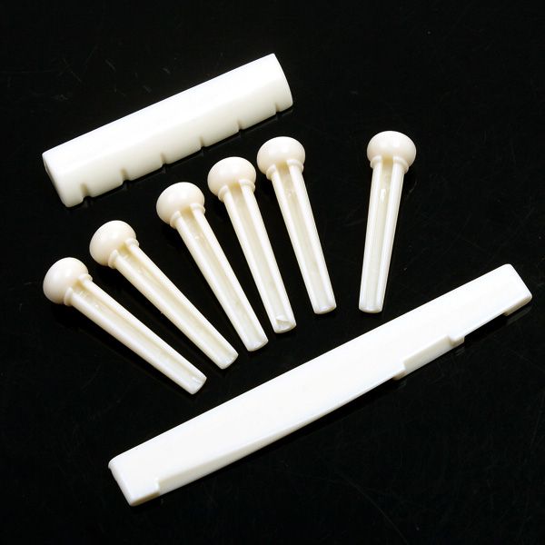 A Set Of Folk Guitar Bone Bridge Pins Saddle Nut