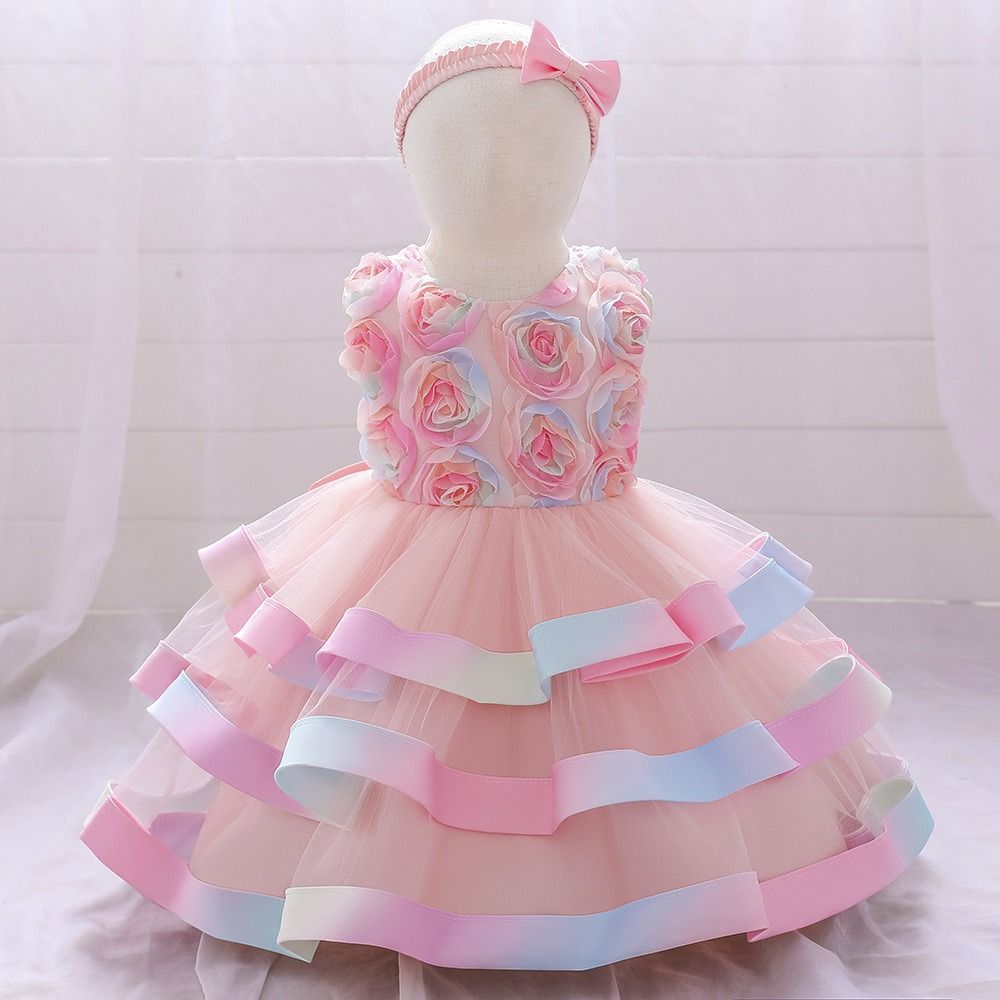 GIRL LUXURY CAKE DESIGN BIRTHDAY GOWN - PINK/PEACH - BG17
