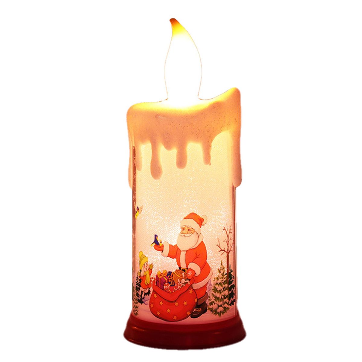 Christmas Candlelight Warm White Flameless Candles with Snowman Santa Claus Pattern Battery Operated Xmas Night Light for Party Christmas Garden Home Decoration
