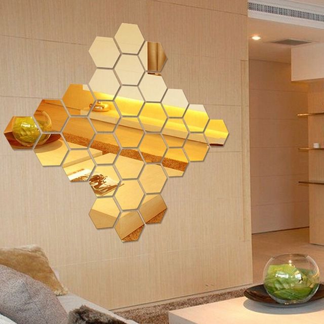 12Pcs/Set Hexagonal 3D Mirror