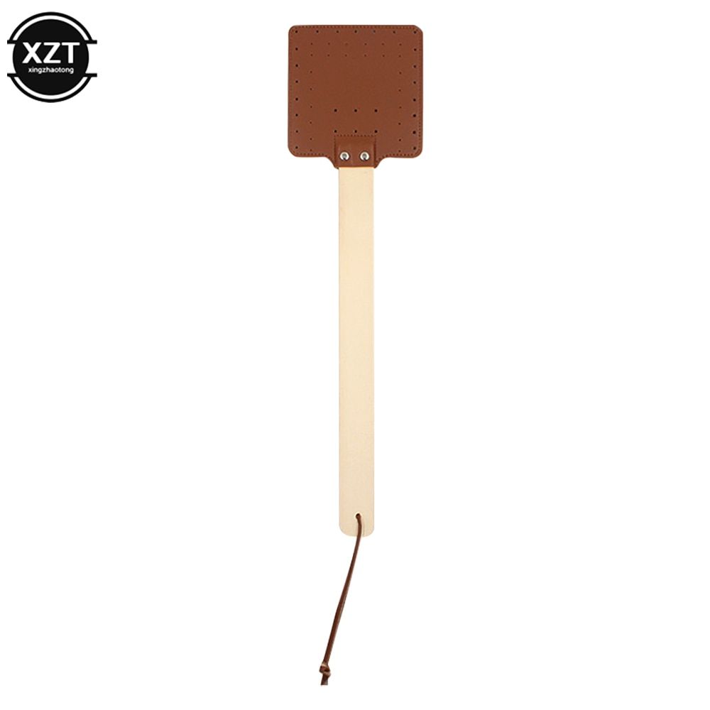 Leather Swatter Wooden Handle Household Easy Using Bug Pad