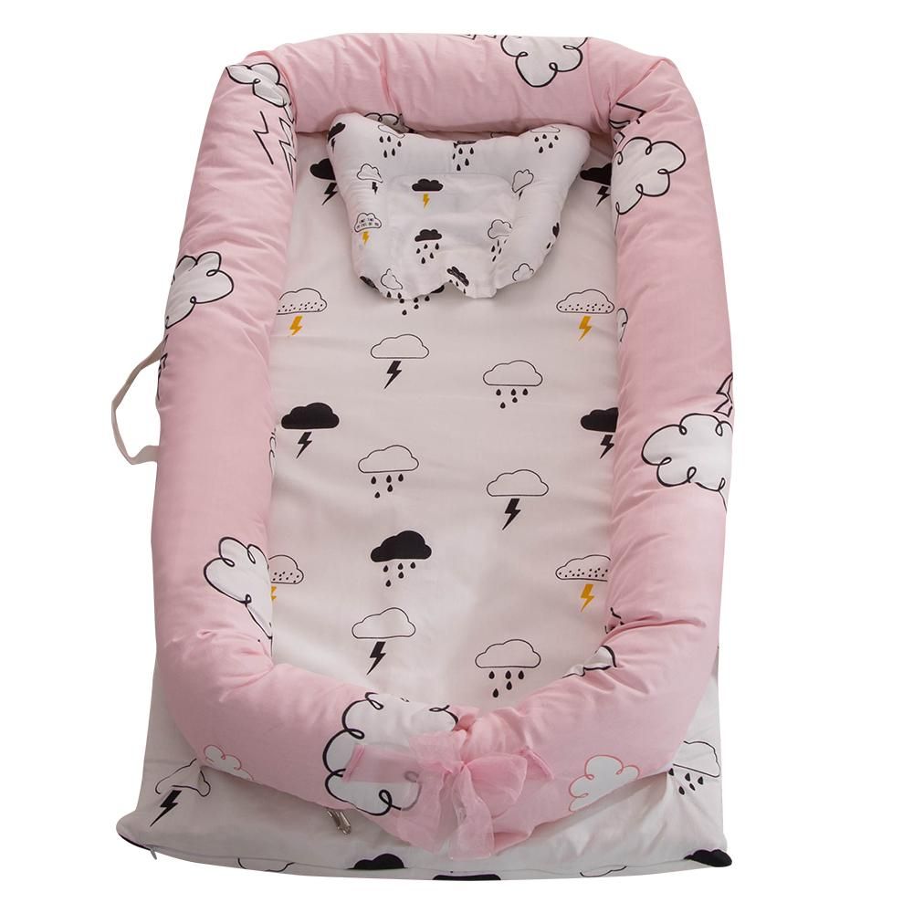 Baby Lounger Portable Infant Crib for Bed Co-Sleeping Bassinet Cradles Lounger Newborn Sleeper 100% Cotton Super Soft Breathable Washable Cloud