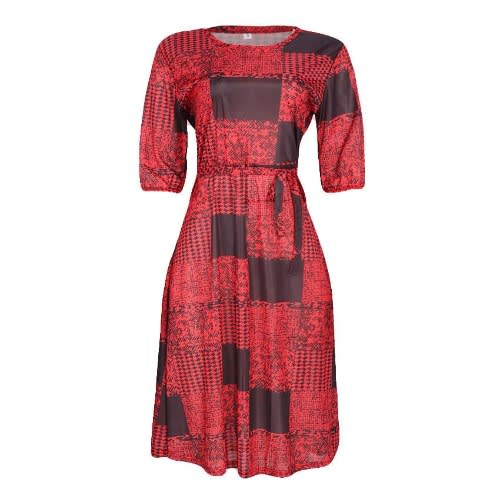 Tartan Print Dress- Red