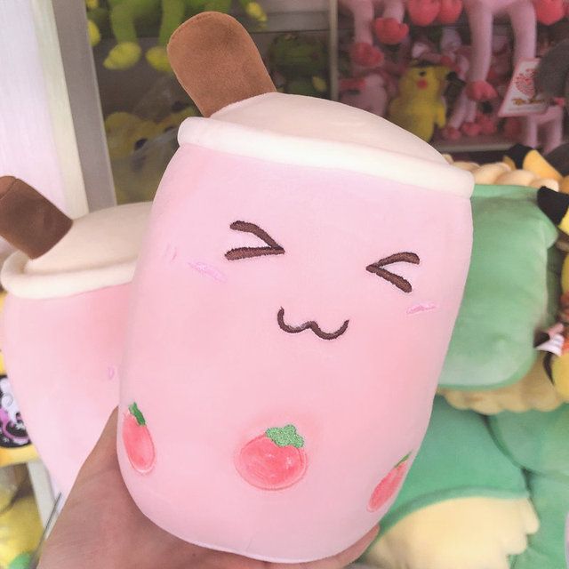 Cute Boba Milk Tea Plushie Toy Soft Stuffed Apple Pink Strawberry Taste Milk Tea Hug Pillow Balls Bubo Tea Cup Cushion(#pink)