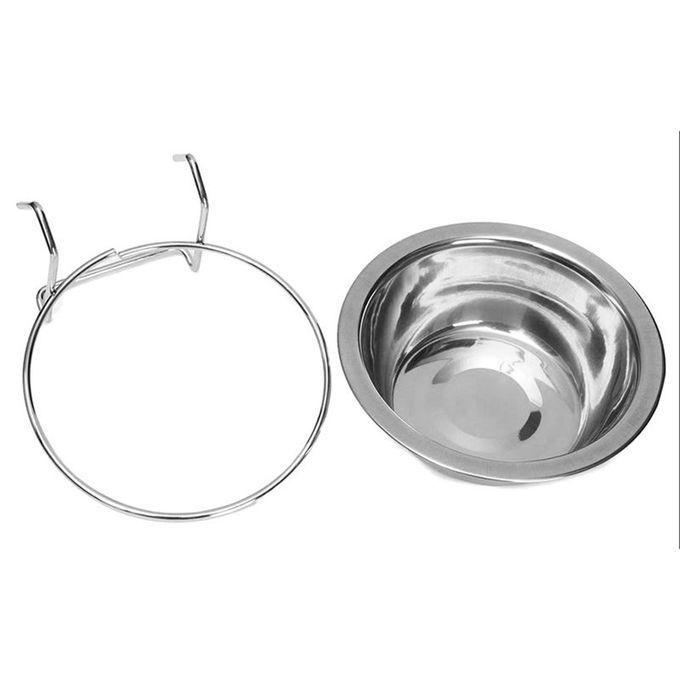 Stainless Steel Hanging Bowl Feeding Pet Bird Dog Food Water Cage Cup