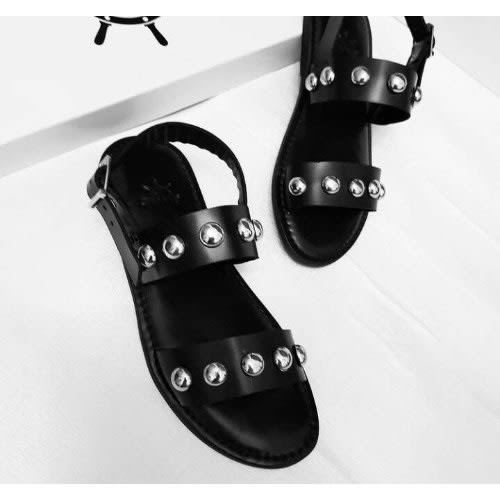 Diamond Strap Black Leather Sandal