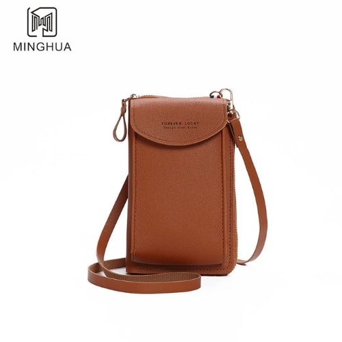 Multiple Zipper Unisex Mini Crossbag- Casual Shoulder Sling Phone Bag - Brown
