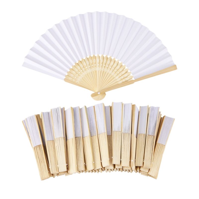Fan Elegant 50 White Favors Folding Paper 21cm(white) Wedding Pcs/lot Hand Party