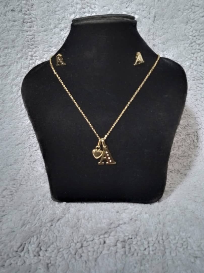LETTER A AND LOVE PENDANTS WITH NECKLACE AND EARRING