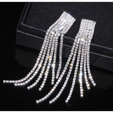 Diamante Drop Ear Rings - Silver