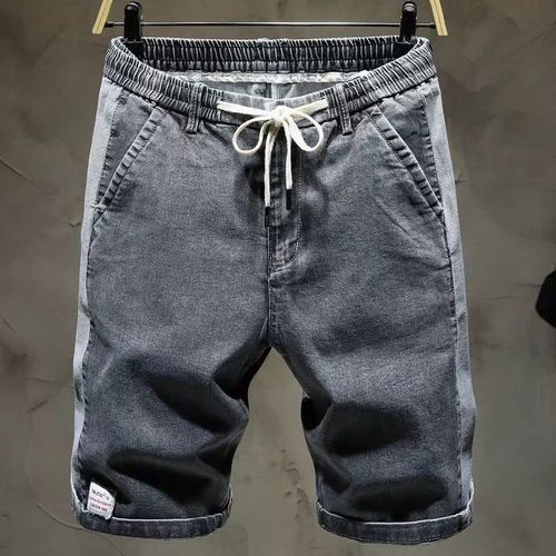 Men's Denim Shorts Regular Fit Drawstring Elastic Waist Cargo Jeans Pants
