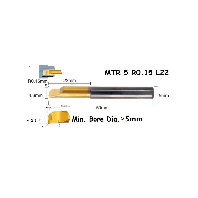 MTR 5 R0.15 L22 Lathe Turning Tool Tiny Boring Bar