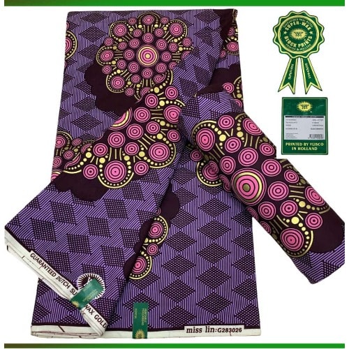 Vlisco Ankara With Circle Design - Purple And Gold -6yards