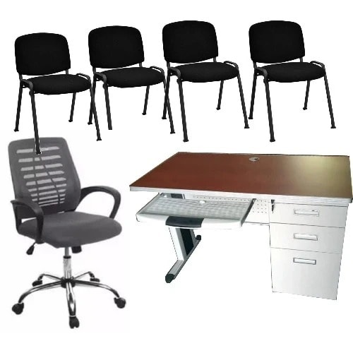 Office Chair, Office Metal Table & 4-piece Visitor's Chairs