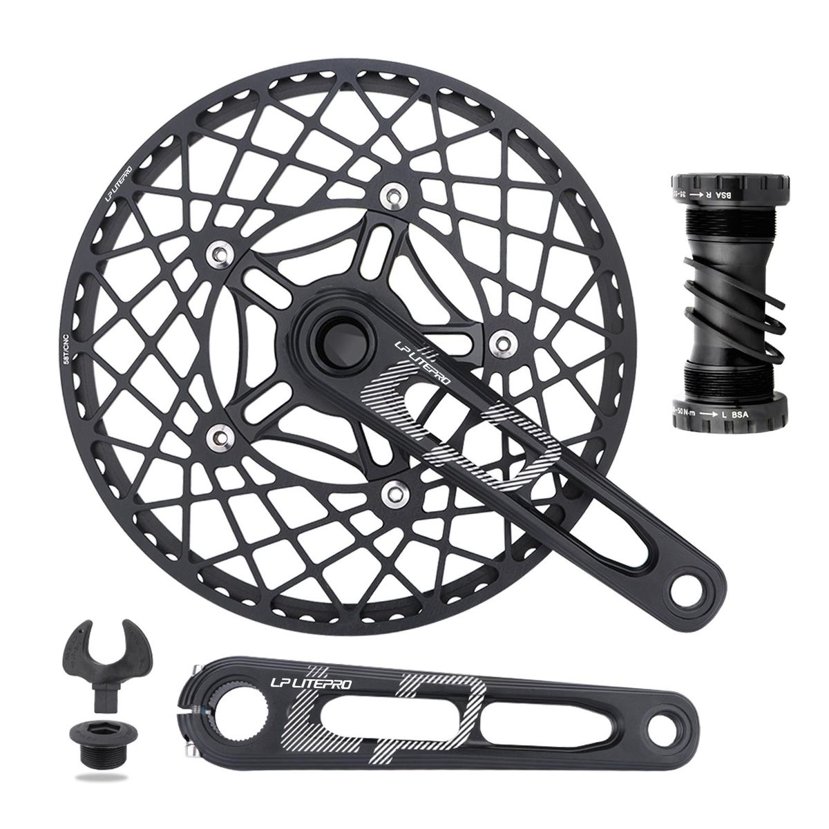 53T/56T/58T Bike Chainring Crank Arm Set for Folding Bicycle 170mm 130BCD 5 Bolts Bicycle Crankset with Chainring Bottom Bracket and Chainring Bolts