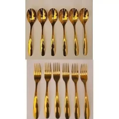 Spoon And Fork - Stainless Set - 12 Pieces - Gold Plated