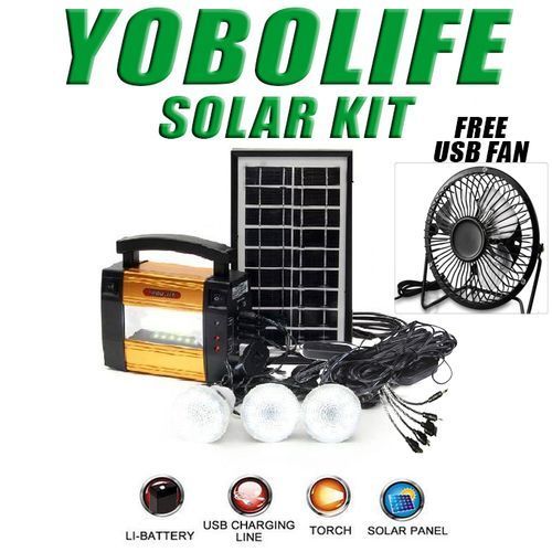 SUPER STRONG SOLAR ENERGY KIT WITH SUPER BRIGHT 3 LED BULBS AND FREE USB FAN