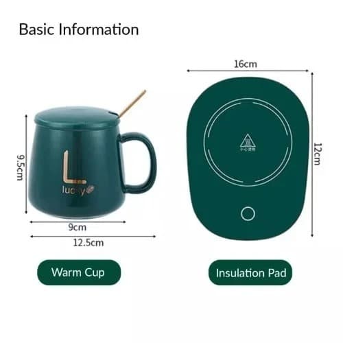 Ceramic Coffee Cup With Automatic Heating Pad- Green