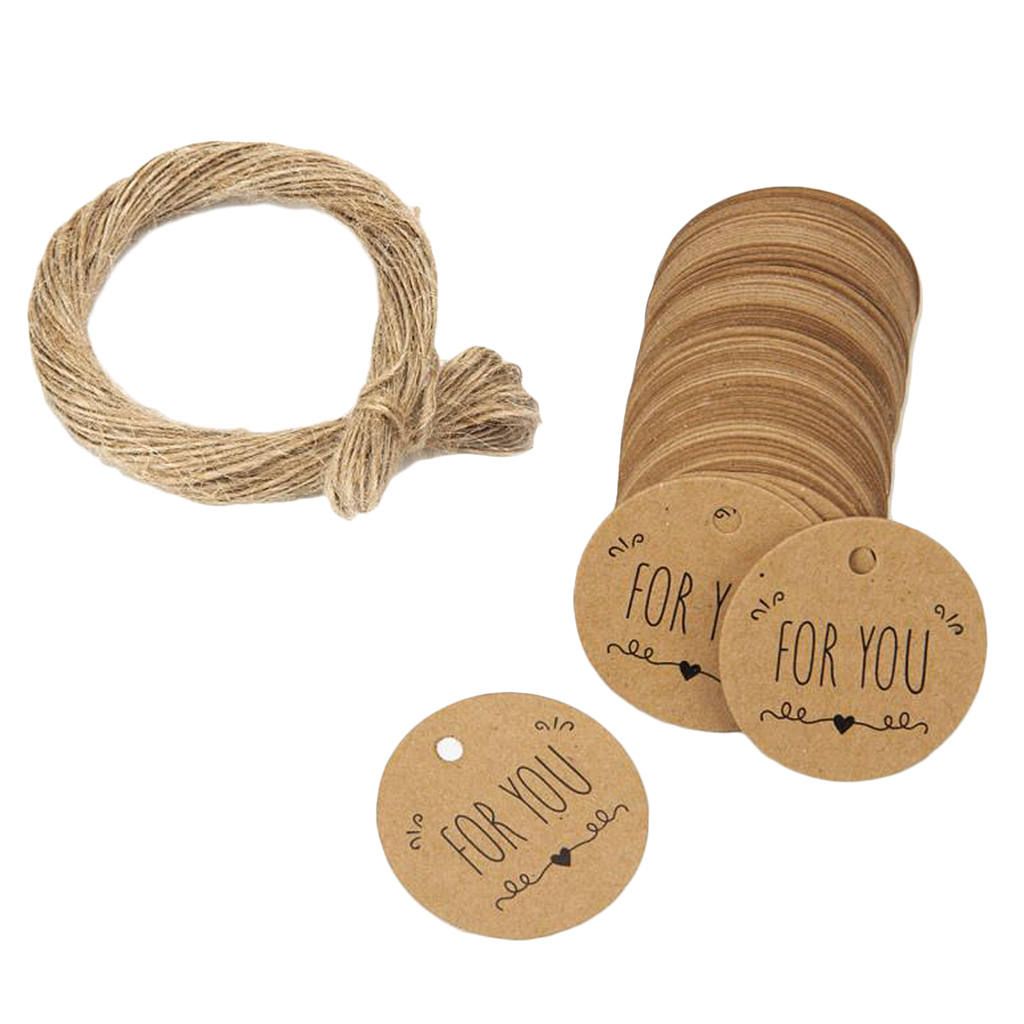 100pcs Kraft Paper Tags Hanging With Jute Twine Wedding DIY Label Gift