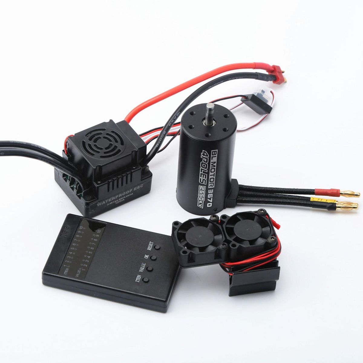 Waterproof 3670 2650KV Brushless Motor 120A Brushless ESC Programming Card With Heat Sink Cooling Fan Combo Set for 1/8 Remote Control Car Truck