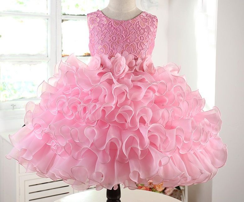 GIRL  A-SHAPE FULL RUFFLE GOWN  - BABY PINK - G9