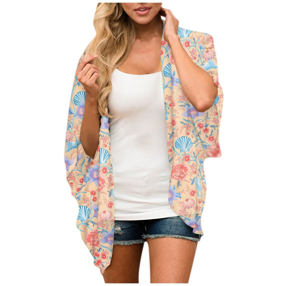 Multicolors Women Chiffon Floral Kimono Cardigan Loose Half