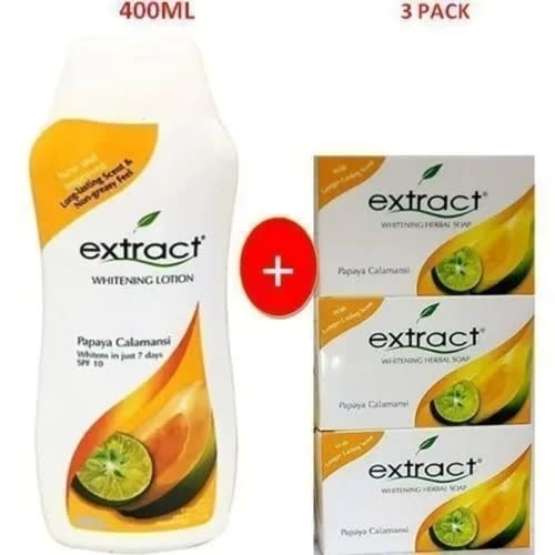 Extract Whitening Body Lotion + Whitening Herbal Soap - 3pcs X 125g - 400ml