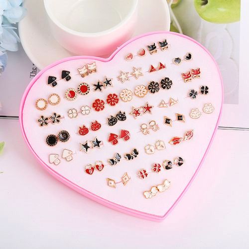 36 Pairs / Set Earrings Transparent Glue Stick Fashion Ear Studs Female New Heart-shaped Set