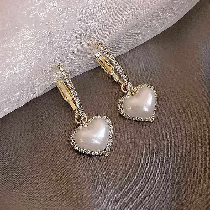 Heart Pearl Bridal Wedding Drop Dangle Earrings For  Women And Ladies