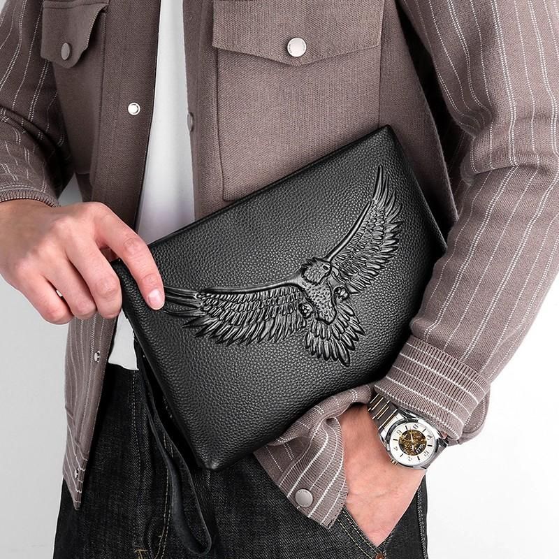 Genuine Leather Men Clutch Bag Cowhide Briefcase Waterproof Business Underarm envelope bag large capacity wallet