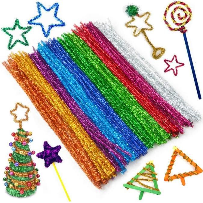 Glitter Sparkle Pipe Tinsel Chenille Stems Metallic Pipe Cleaners for DIY Crafts
