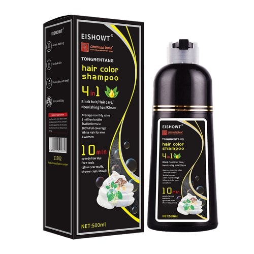 4 In 1 Natural Hair Color Shampoo Plus Conditioner Set Dye Anti Dandruff - Black
